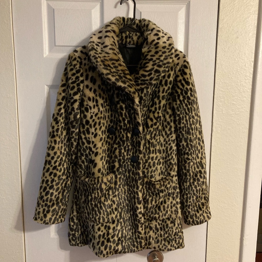Pre-Owned Faux Fur Jacket Leopard Print Size XS